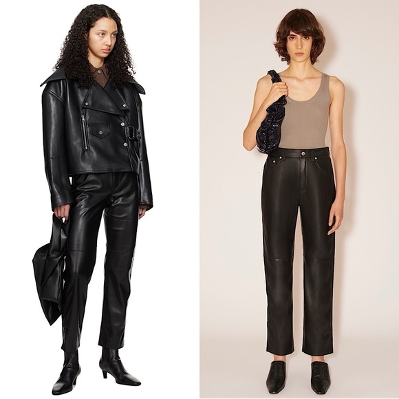 NEW NANUSHKA Vinni 90s High Rise Vegan Faux Leather Straight Leg Ankle Pants L - Picture 1 of 16